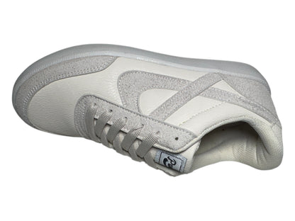 Tenis Panam Casuales Urbanos De Piel Y Gamuza Color Hueso